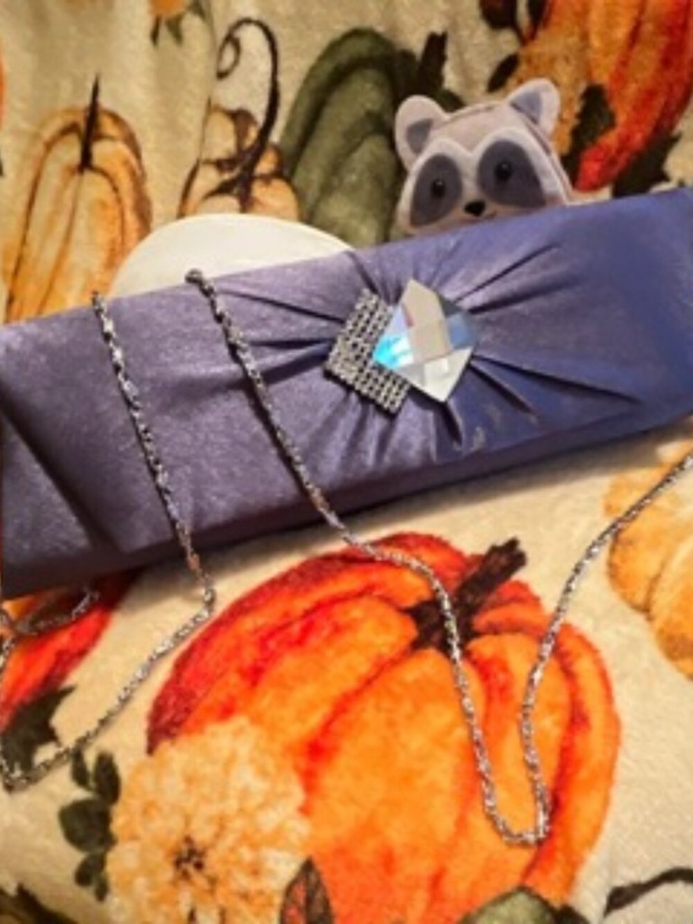 Bijoux Terner Satin Clutch w/ Rhinestone Accent Closure & Detachable Chain Strap